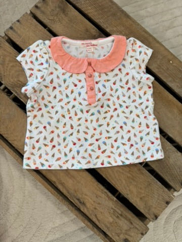 T-shirt "glace" col Claudine blanc/corail Du Pareil au Même 6 mois ♻️