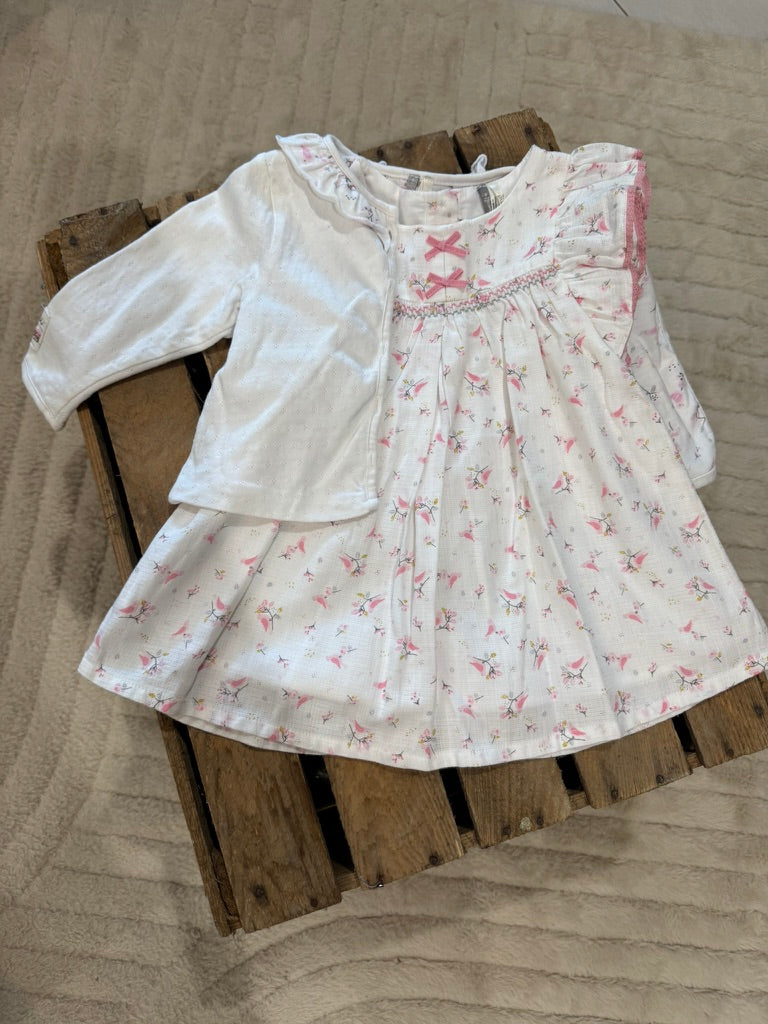 Robe + gilet "oiseau" blanc/rose Orchestra 9 mois ♻️