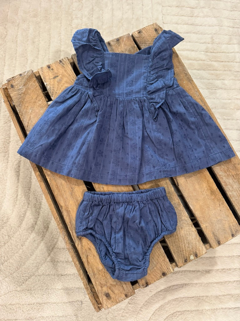 Robe+bloomer bleu broderies fleurs Tape à l'Oeil 3 mois ♻️