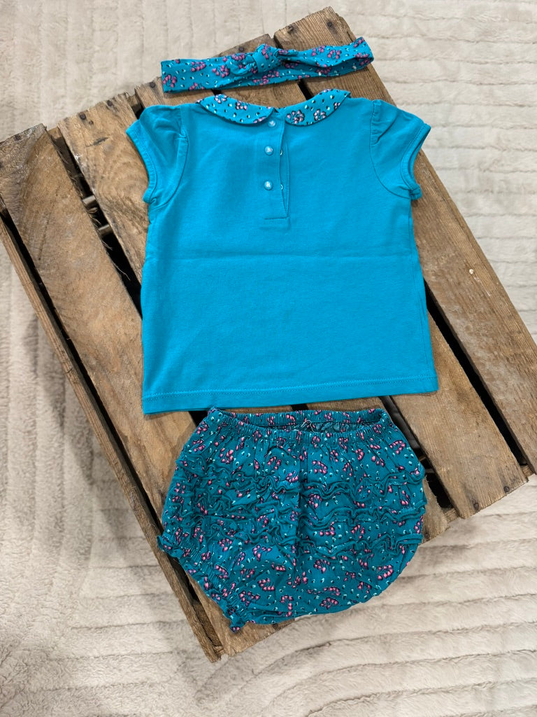 Ensemble t-shirt+bloomer+bandeau vert Du Pareil au Même 6 mois ♻️
