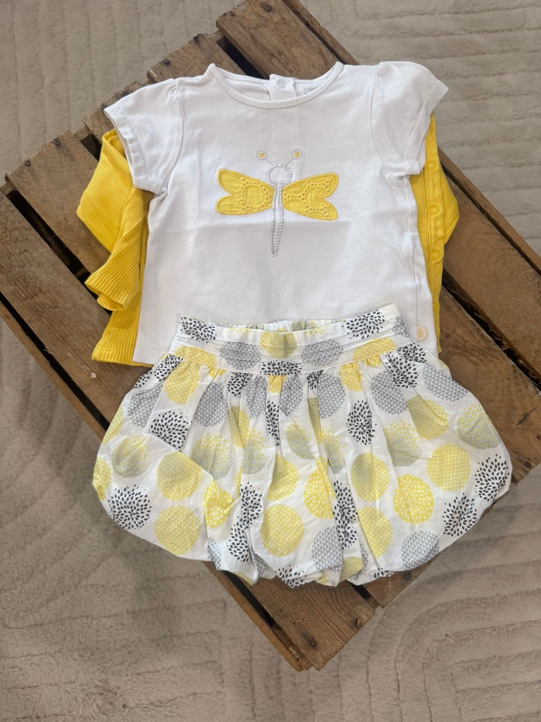 Ensemble 3 pièces jaune/blanc Obaibi 6 mois ♻️