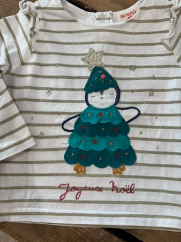 T-shirt "Joyeux Noel" blanc rayures paillettes Du Pareil au Même 12 mois ♻️