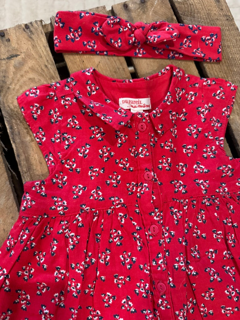 Robe "fleurs"+ bandeau rouge Du Pareil au Même 6 mois ♻️