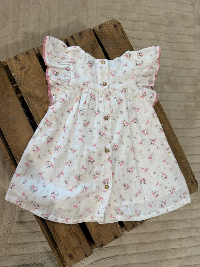 Robe + gilet "oiseau" blanc/rose Orchestra 9 mois ♻️