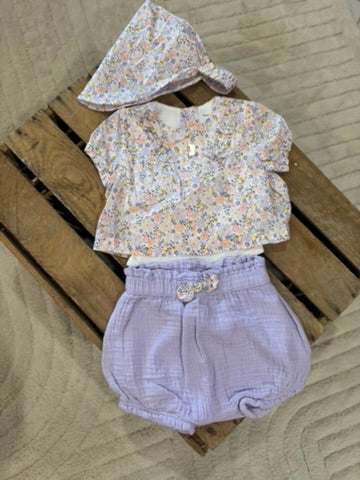 Ensemble 3 pièces mauve fleuri Sergent Major - 1 mois ♻️