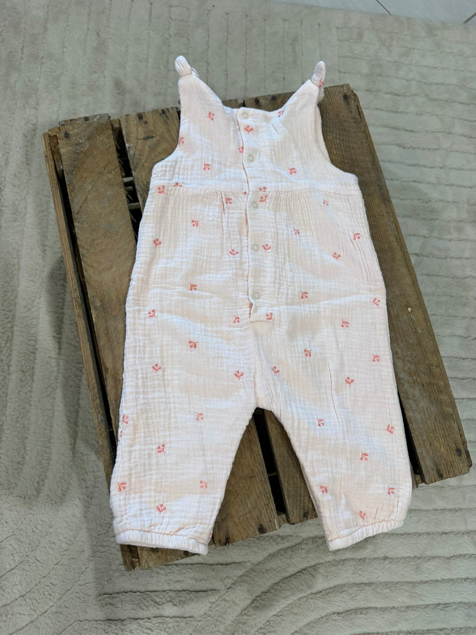 Combipantalon gaz de coton rose/abricot Vertbaudet 9 mois ♻️