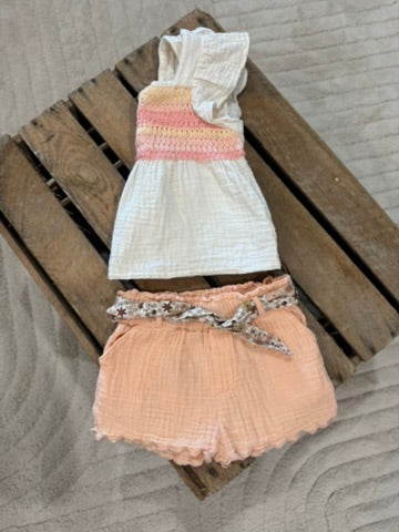 Ensemble blouse et short gaz de coton écru/abricot Vertbaudet 9 mois ♻️