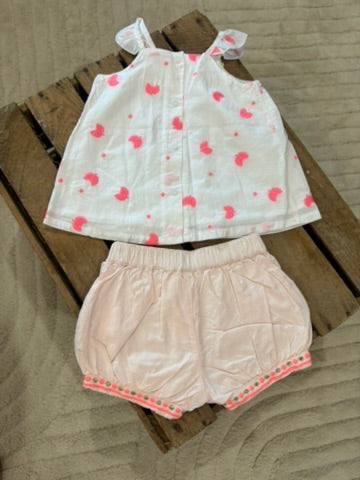 Ensemble blouse et short blanc/rose Du Pareil au Même 6 mois ♻️