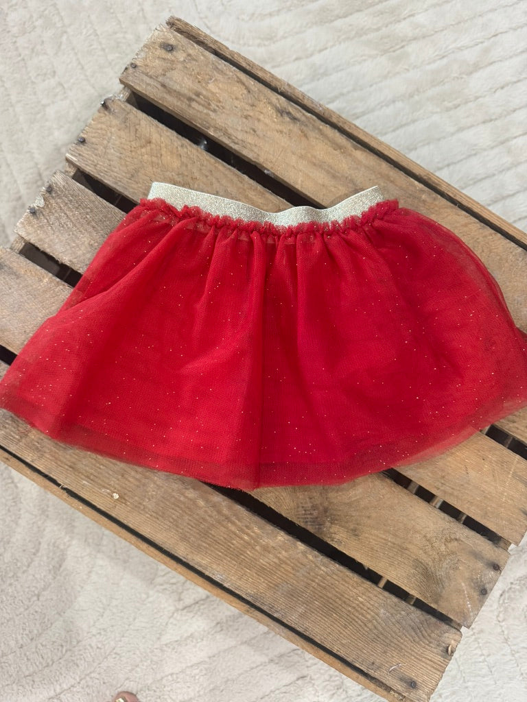 Jupe "Noel" rouge et paillettes dorées Du Pareil au Même 6 mois ♻️