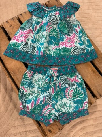 Ensemble blouse et short vert imprimé Du Pareil au Même 6 mois ♻️