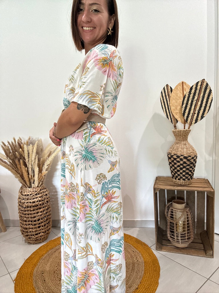 Robe longue blanche imprimé floral pastel Roxy - XS/S ♻️