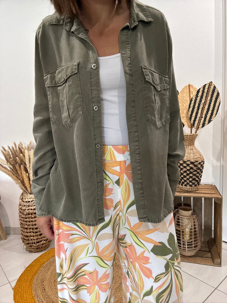 Chemise en lyocell poches poitrine kaki H&M - 36 ♻️