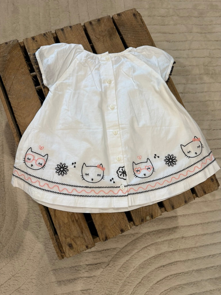 Robe blanche "tête de chat" blanc Du Pareil au Même 6 mois ♻️