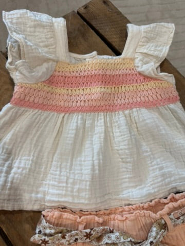 Ensemble blouse et short gaz de coton écru/abricot Vertbaudet 9 mois ♻️