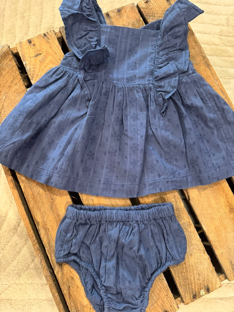 Robe+bloomer bleu broderies fleurs Tape à l'Oeil 3 mois ♻️
