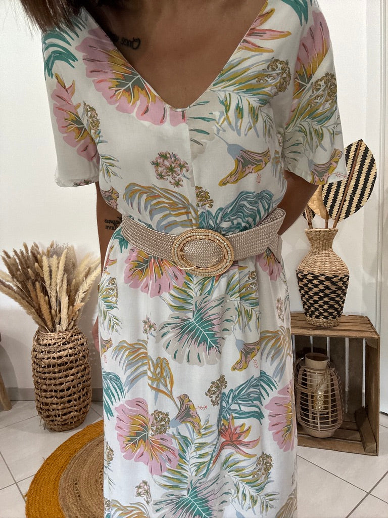 Robe longue blanche imprimé floral pastel Roxy - XS/S ♻️