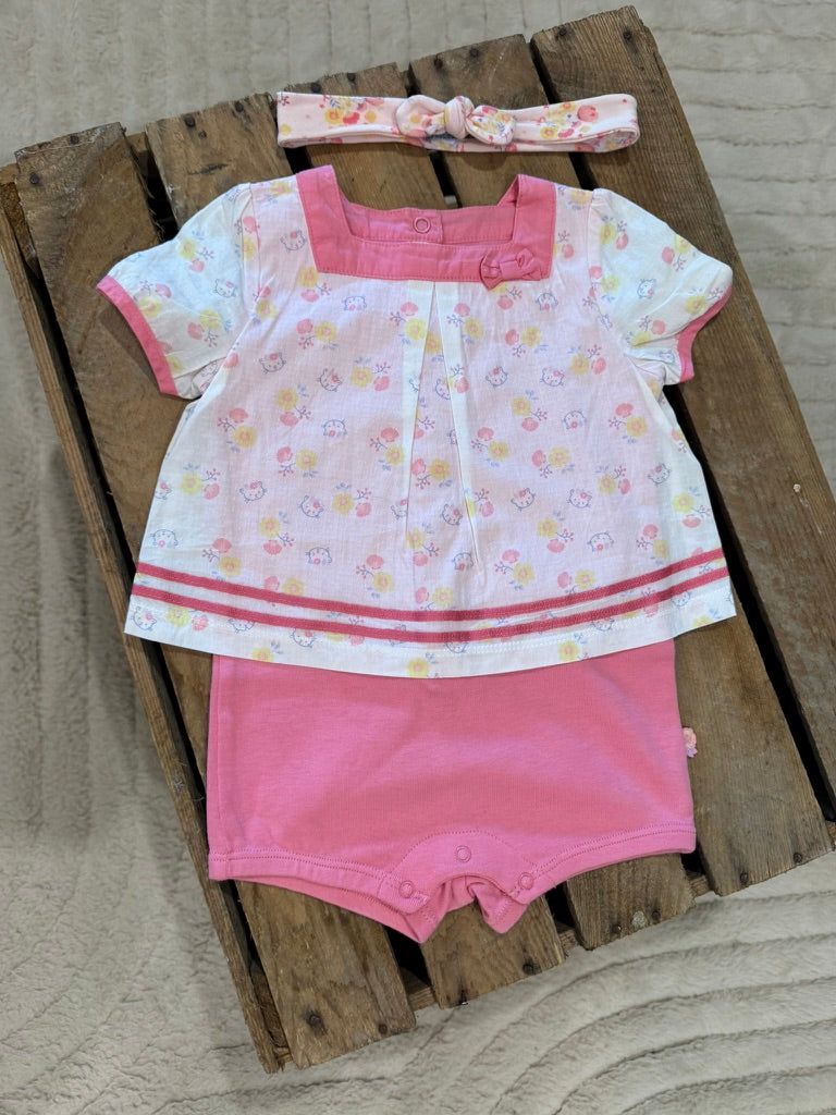 Combishort "chat"+ bandeau floral rose Sergent Major 6 mois ♻️