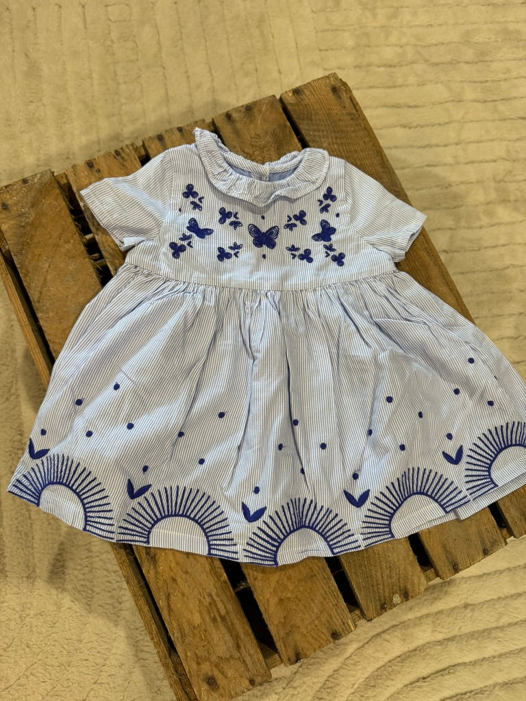 Robe broderie "papillon et soleil" rayures bleu/blanc Du pareil au Même 6 mois ♻️