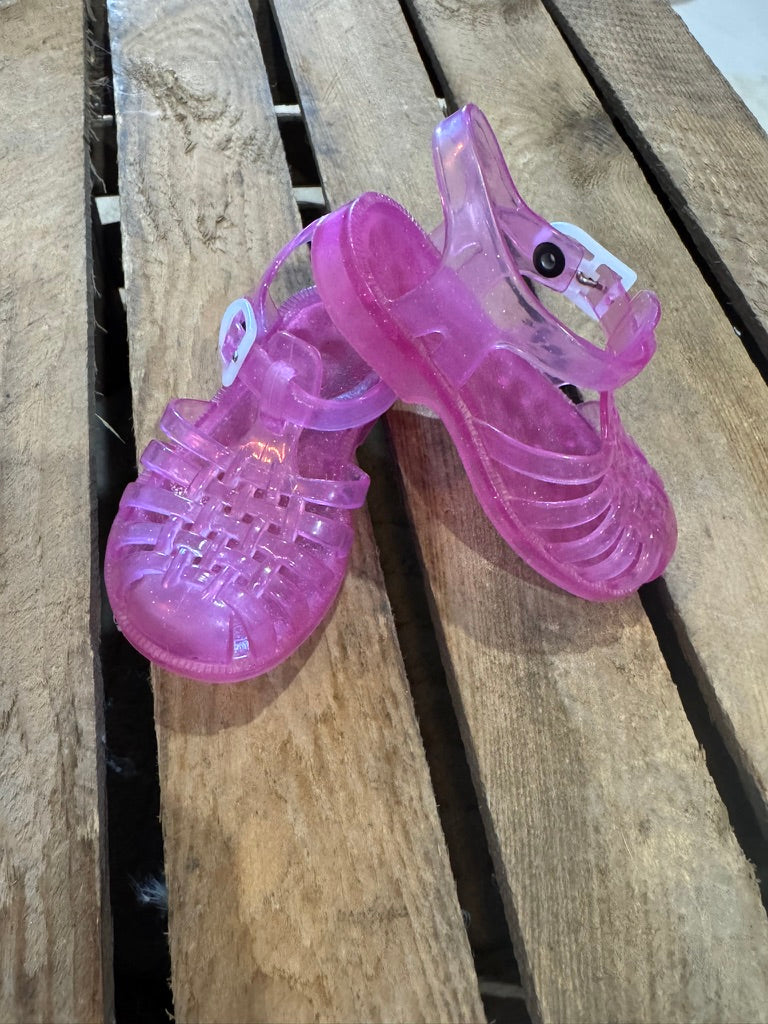 Sandales "méduses" plastique transparent rose pailleté - 22 ♻️