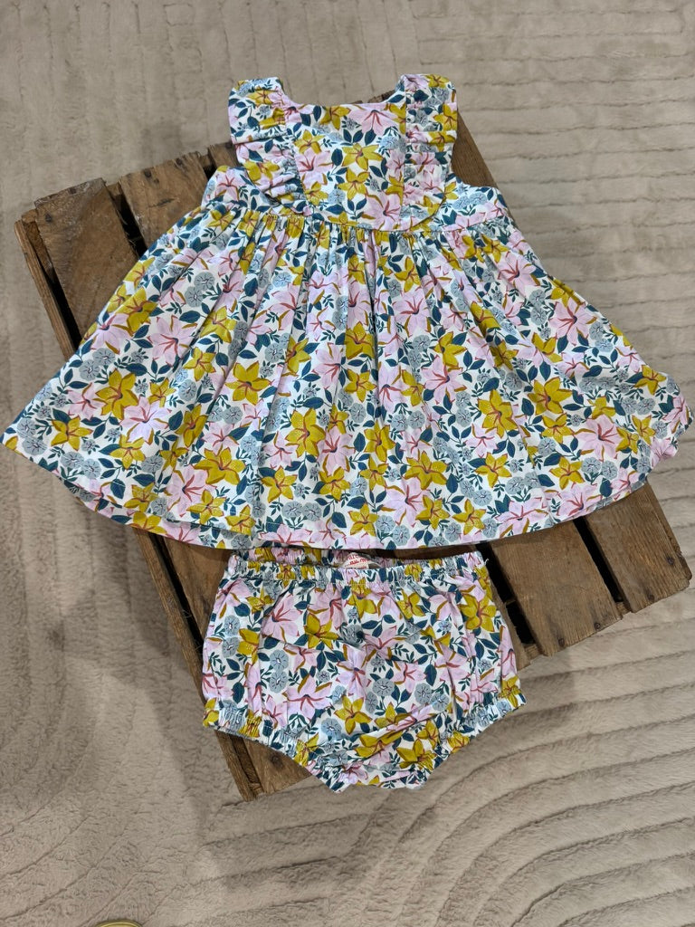 Robe fleurie+ bloomer vert/rose/blanc Du Pareil au Même 9 mois ♻️