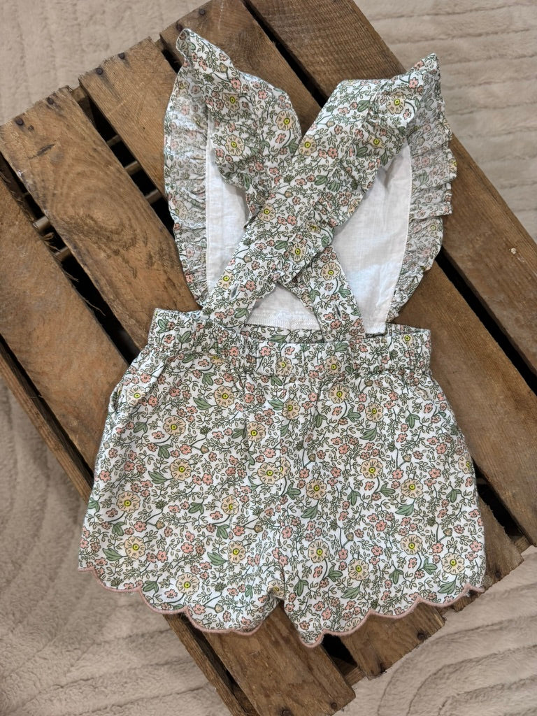Combishort fleuri abricot/vert/blanc Vertbaudet 9 mois ♻️