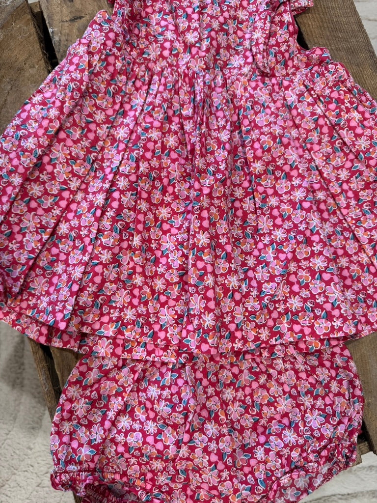 Robe "fleurs roses"+ bloomer rose/rouge Du Pareil au Même 6 mois ♻️
