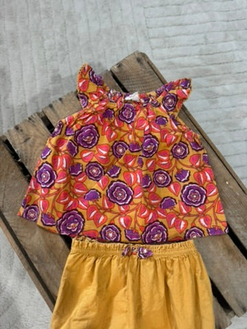 Ensemble blouse fleurie + short moutarde Du Pareil au Même 9 mois ♻️