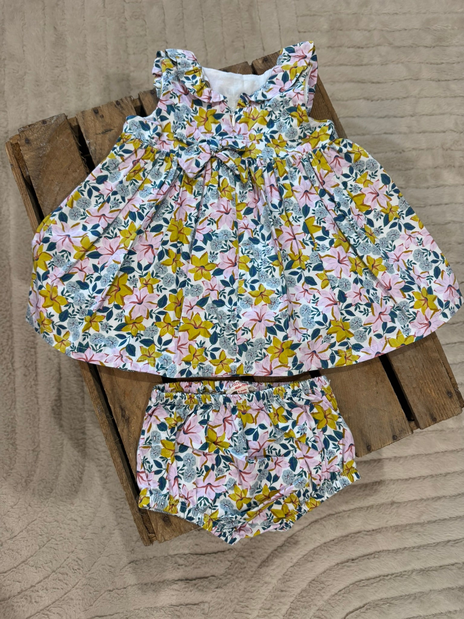 Robe fleurie+ bloomer vert/rose/blanc Du Pareil au Même 9 mois ♻️