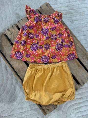 Ensemble blouse fleurie + short moutarde Du Pareil au Même 9 mois ♻️