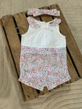 Combishort "fleur"+ bandeau blanc/rose Sergent Major 6 mois ♻️