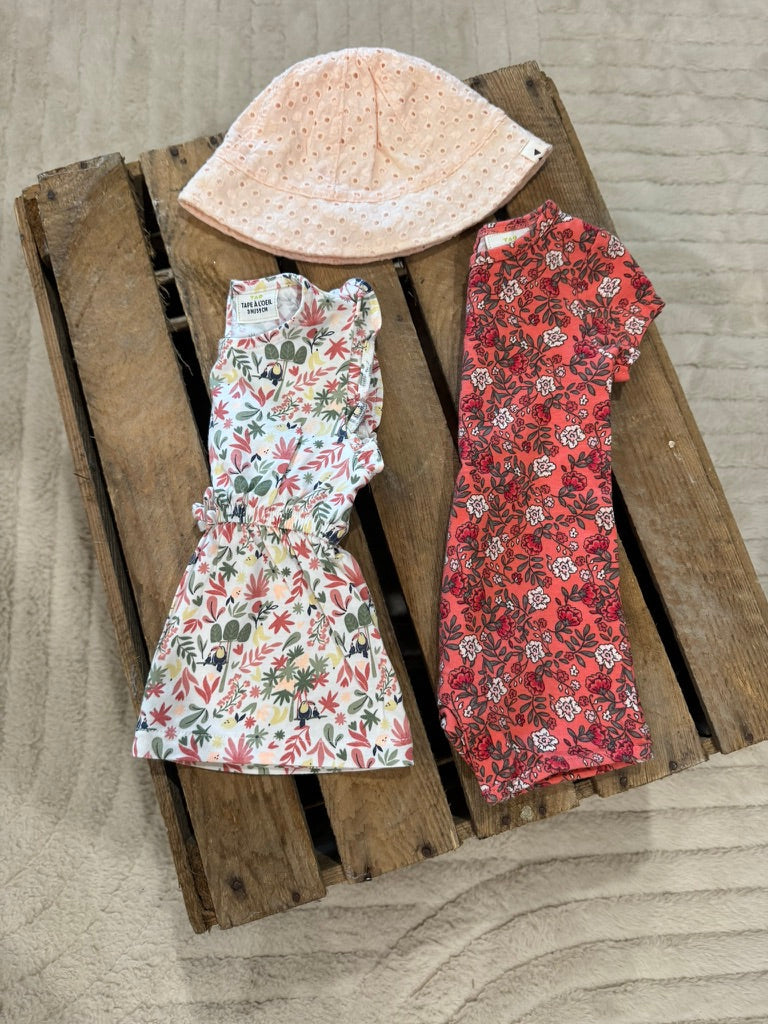 Lot robe+combishort+chapeau blanc/orangé Tape à l'Oeil 3 mois ♻️