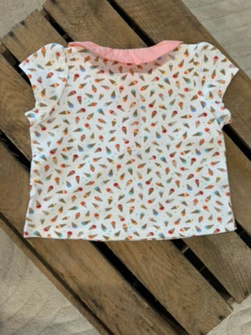 T-shirt "glace" col Claudine blanc/corail Du Pareil au Même 6 mois ♻️