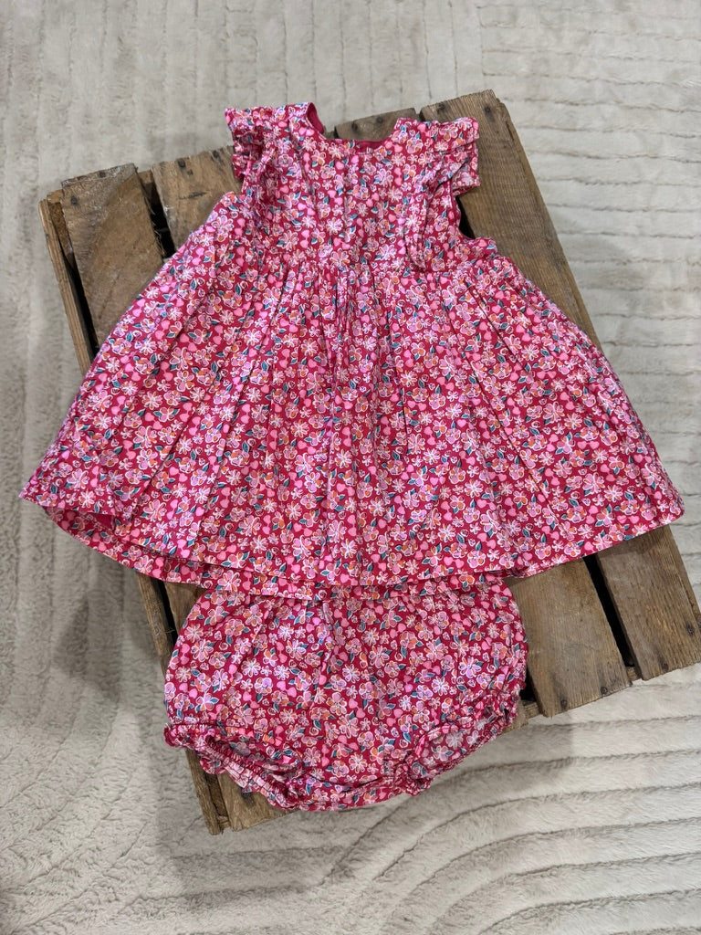 Robe "fleurs roses"+ bloomer rose/rouge Du Pareil au Même 6 mois ♻️