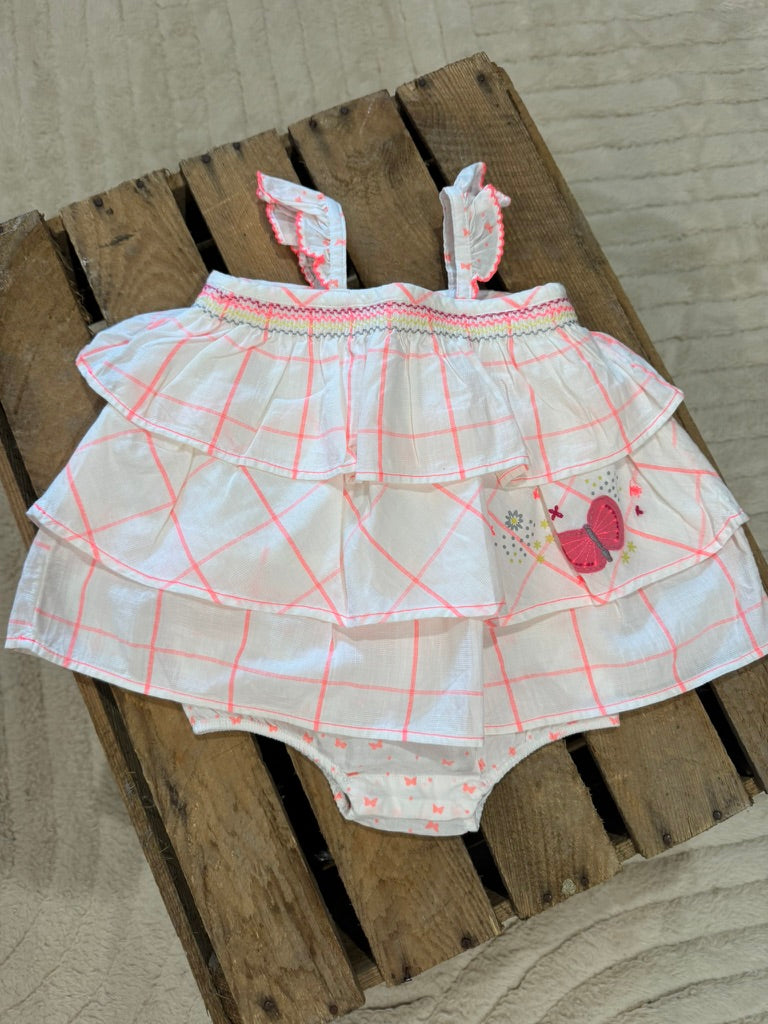 Combinaison courte "papillon" blanc/corail Orchestra 6 mois ♻️