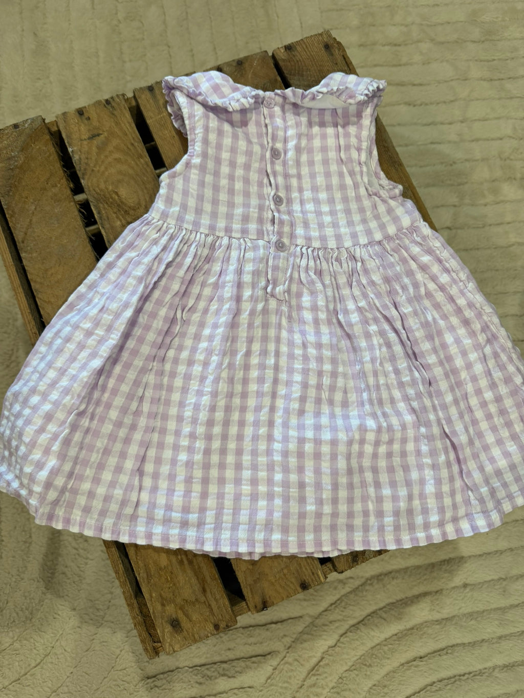 Robe vichy blanc/mauve col claudine Primark 9-12 mois ♻️