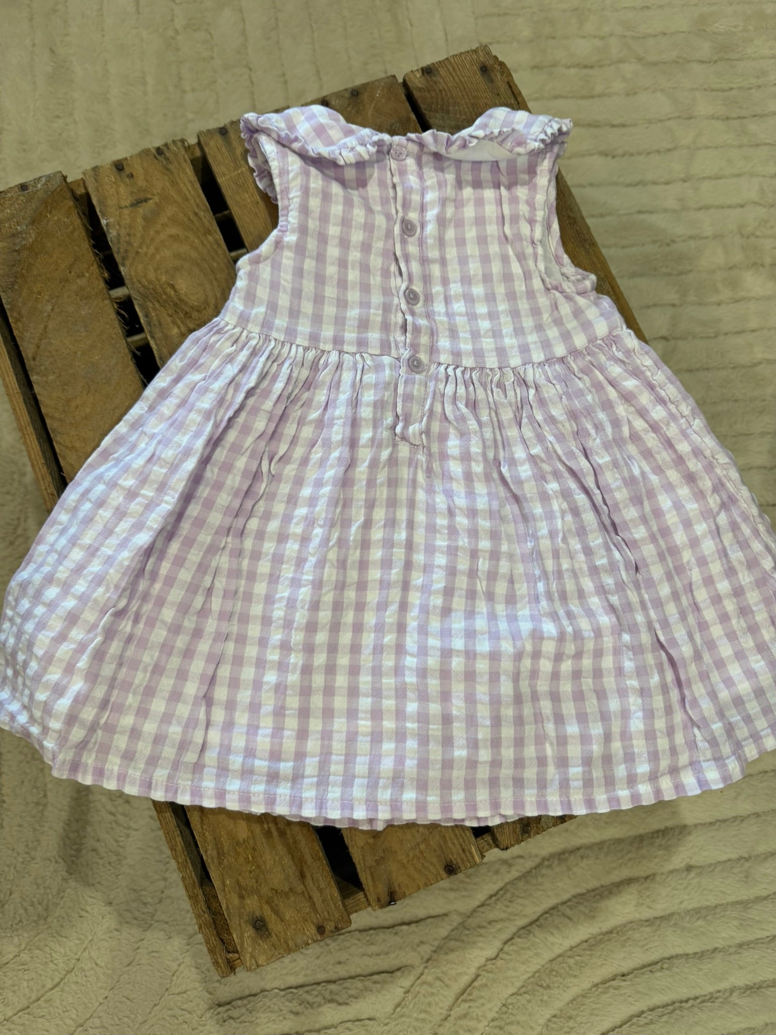 Robe vichy blanc/mauve col claudine Primark 9-12 mois ♻️