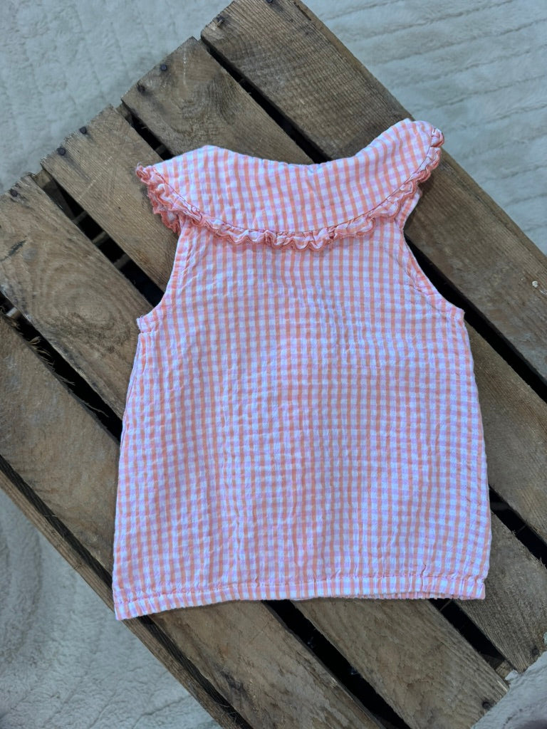 Blouse vichy corail/rose/blanc Primark 9-12 mois ♻️