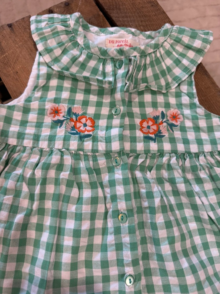 Robe broderie fleurs vichy vert/blanc Du Pareil au Même 9 mois ♻️