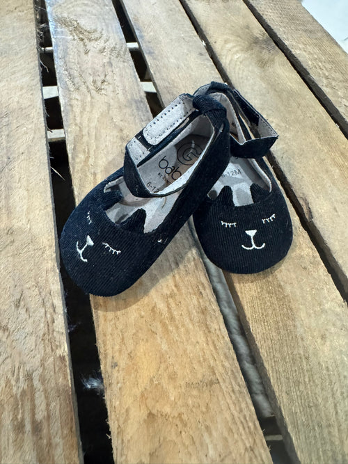 Ballerines "chat" en velours noir Gémo 6-12 mois ♻️