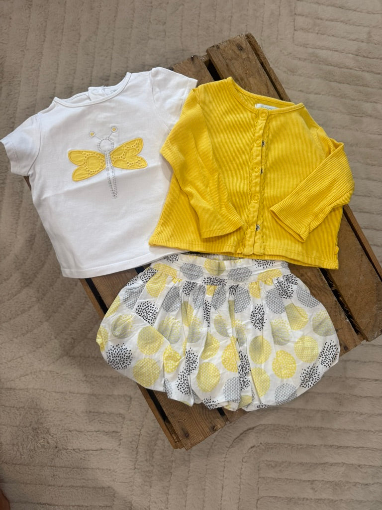 Ensemble 3 pièces jaune/blanc Obaibi 6 mois ♻️
