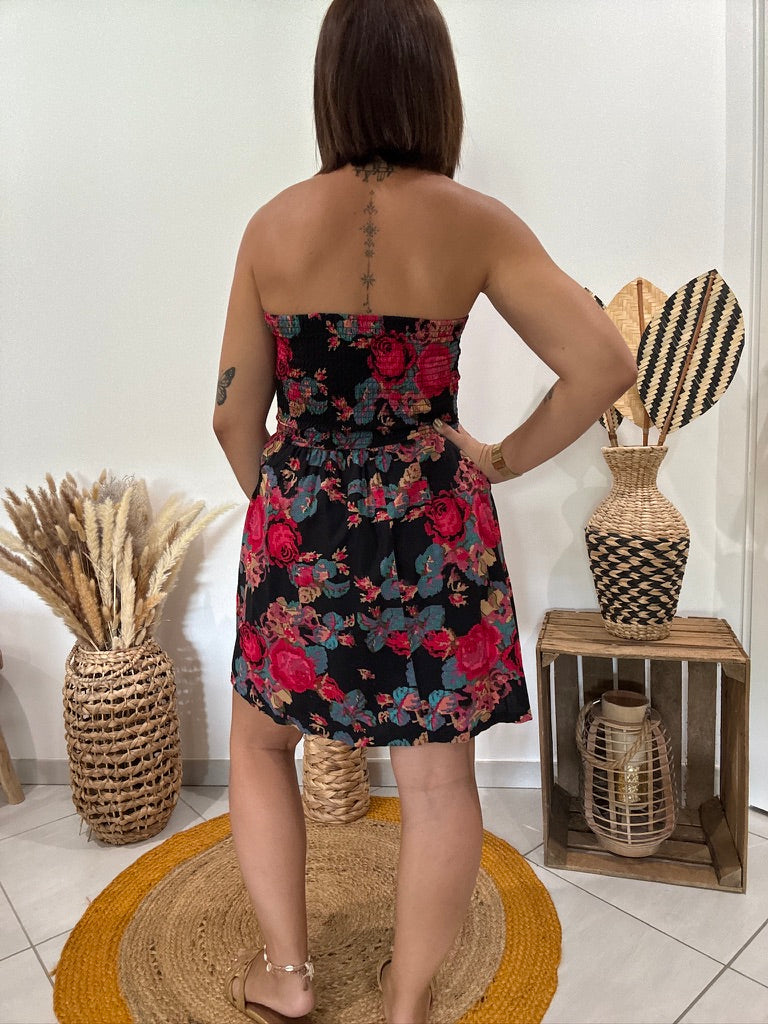 Robe bustier noire imprimé fleurs rouges Cache-Cache - 36 ♻️