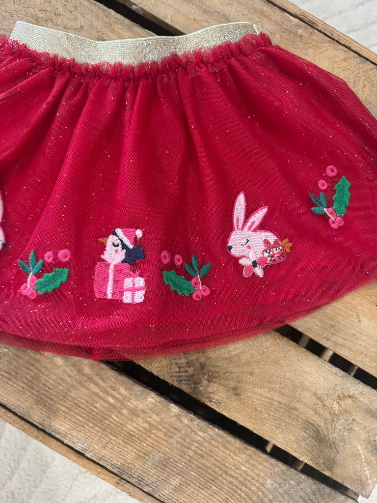 Jupe "Noel" rouge et paillettes dorées Du Pareil au Même 6 mois ♻️