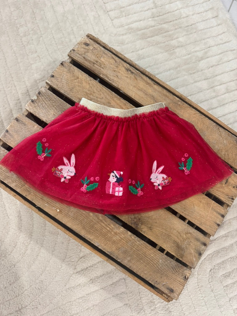 Jupe "Noel" rouge et paillettes dorées Du Pareil au Même 6 mois ♻️