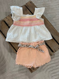 Ensemble blouse et short gaz de coton écru/abricot Vertbaudet 9 mois ♻️