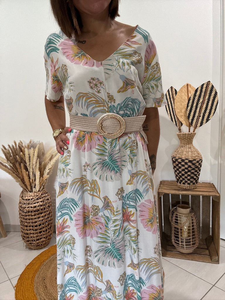 Robe longue blanche imprimé floral pastel Roxy - XS/S ♻️