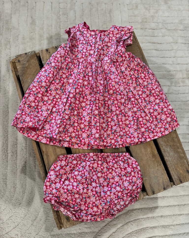 Robe "fleurs roses"+ bloomer rose/rouge Du Pareil au Même 6 mois ♻️