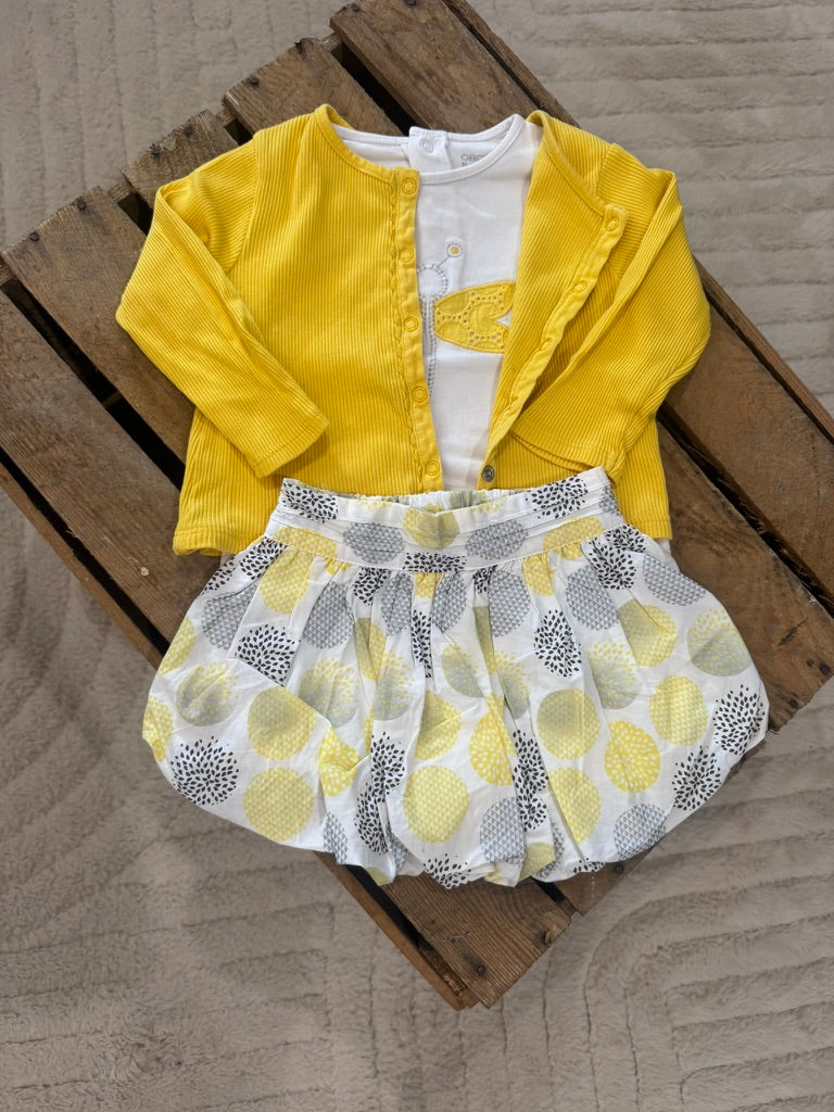Ensemble 3 pièces jaune/blanc Obaibi 6 mois ♻️