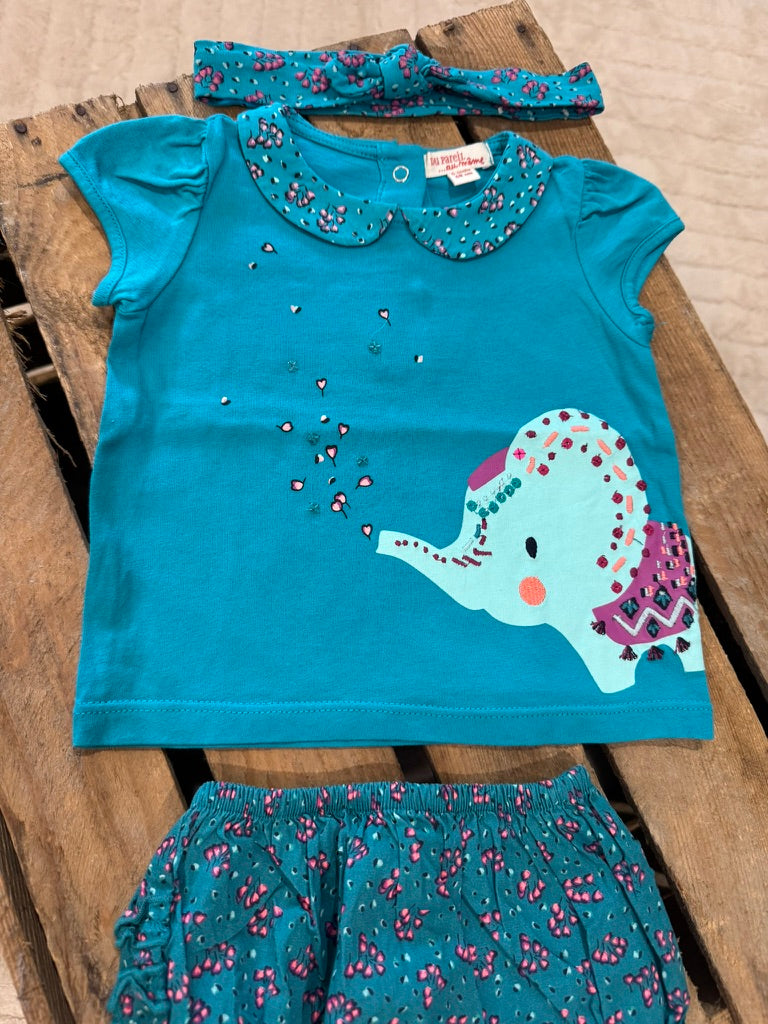 Ensemble t-shirt+bloomer+bandeau vert Du Pareil au Même 6 mois ♻️