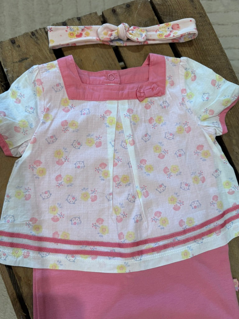 Combishort "chat"+ bandeau floral rose Sergent Major 6 mois ♻️