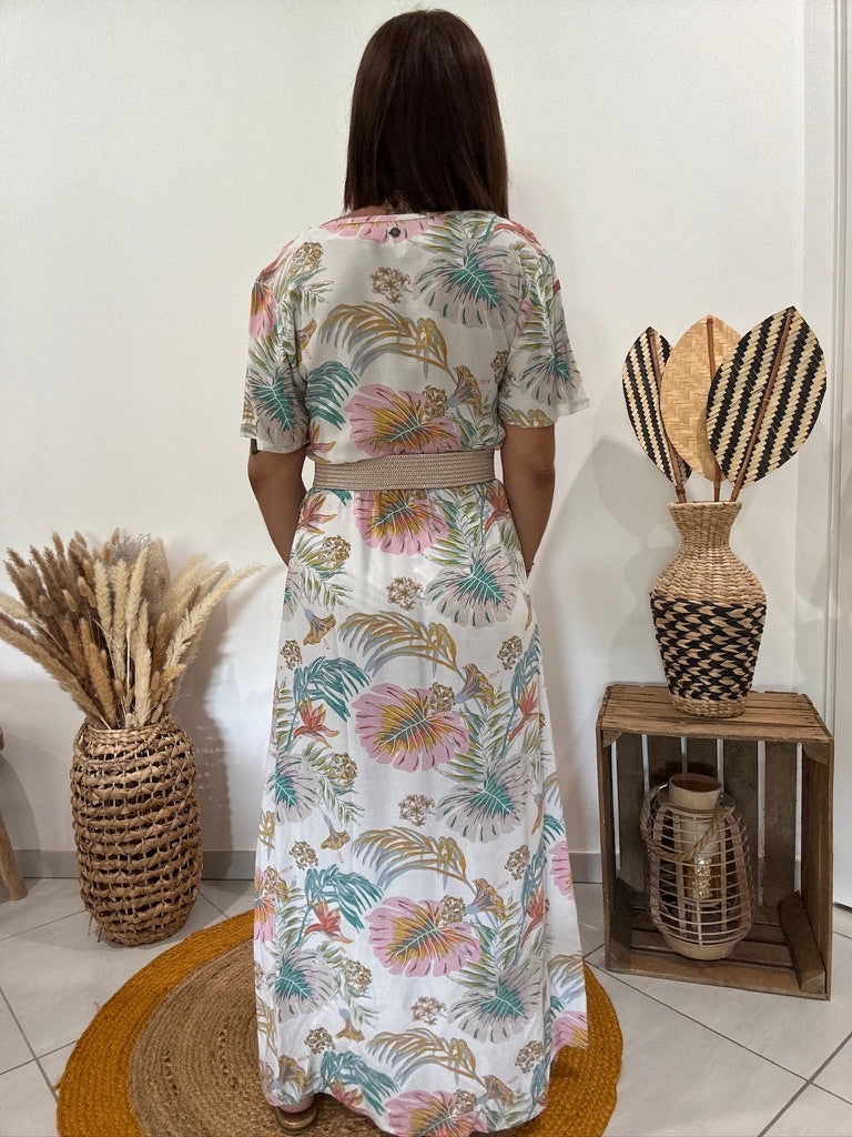 Robe longue blanche imprimé floral pastel Roxy - XS/S ♻️